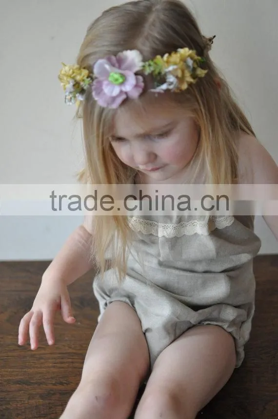 Beige Halter Girls Shorts Baby Clothes Romper Linen Baby Boutique Summer Outfit