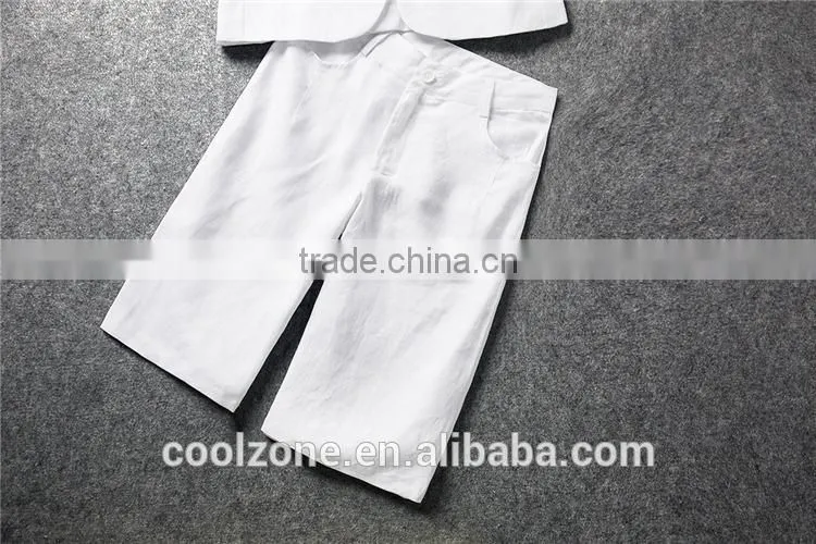2014 summer cotton/linen ladies two pieces short sleeve blazer and middle pants set women office business suit