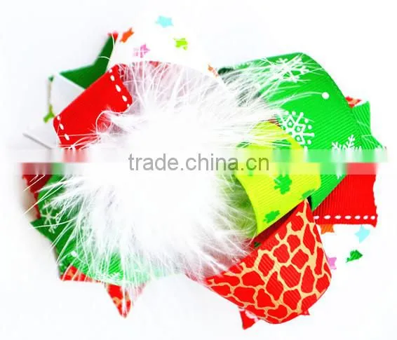 2014 christmas hair bow for kids, baby christmas hair bows
