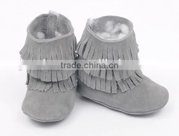 Fringed genuine leather suede baby boots