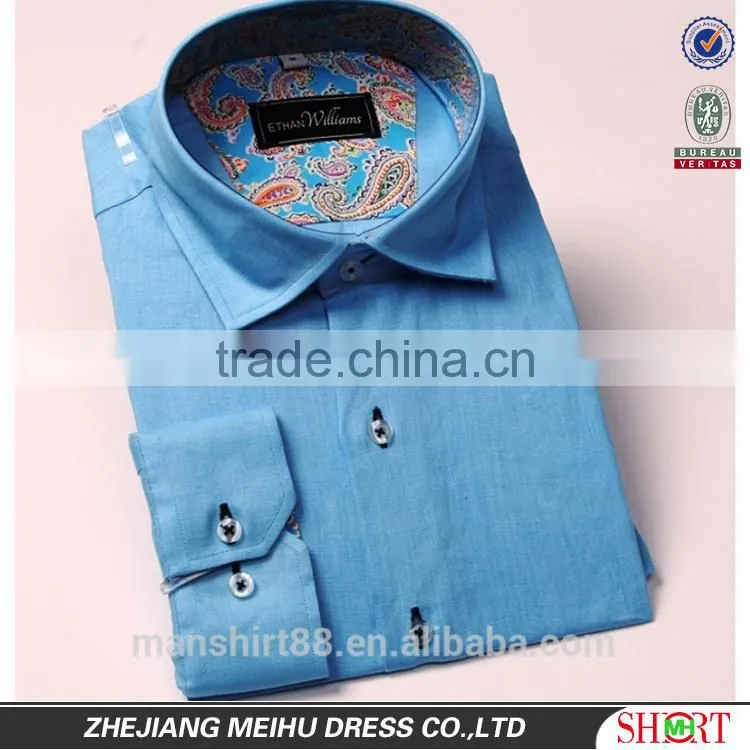 2017 Mens custom contrast color long sleeve hemp or linen shirt