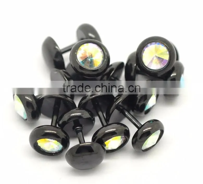 4PCs Cool 16 Gauge 316L Surgical Grade Steel Clear AB Color Rhinestone Fake Ear Plugs