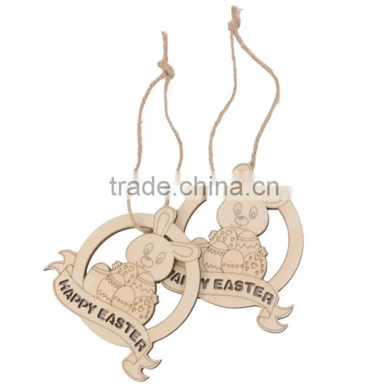 New Arrival Wood Cut Happy Easter Rabbit Wooden Tag Embellishment with String
