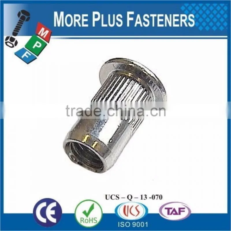 Made in Taiwan Threaded Insert Knurled Flat Head Open Head Rivet Nut