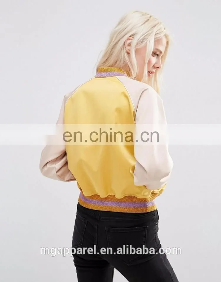 Most popular wholesale nylon blank bomber jackets with metallic trim