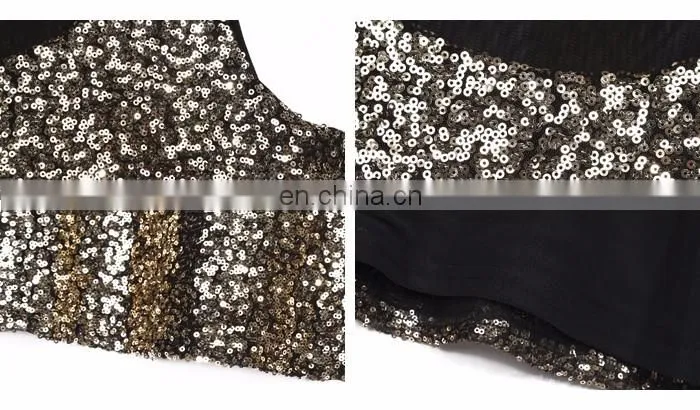 2016 Europe America Hot Girls Sexy Gold Sequin Net Tank Top