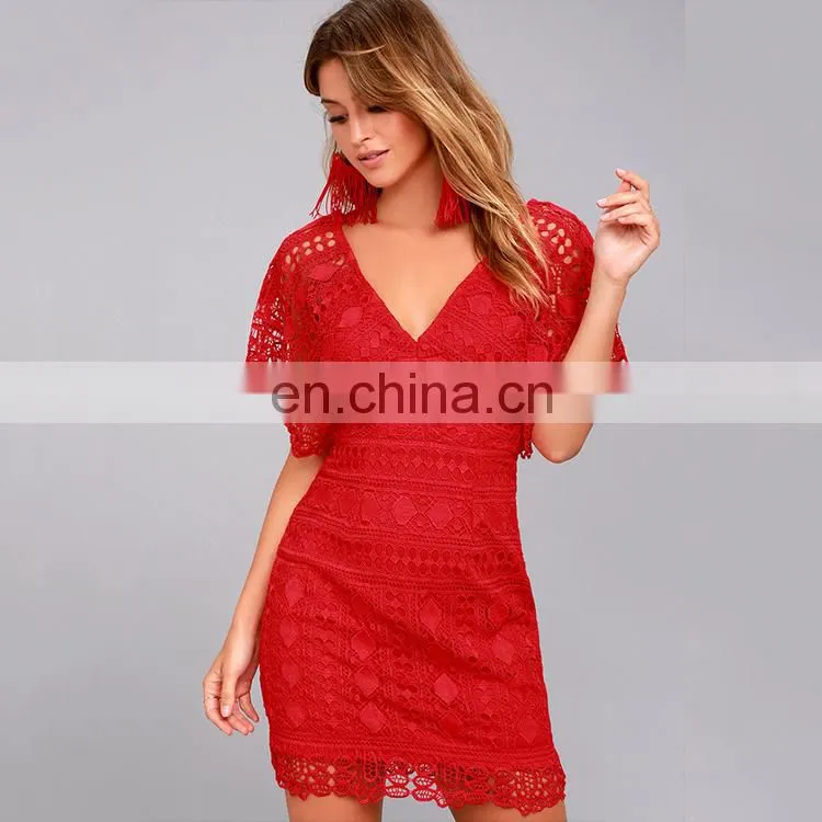 Alibaba fashion v neck cape sleeve ladies casual dress hollow out lace sexy women dresses