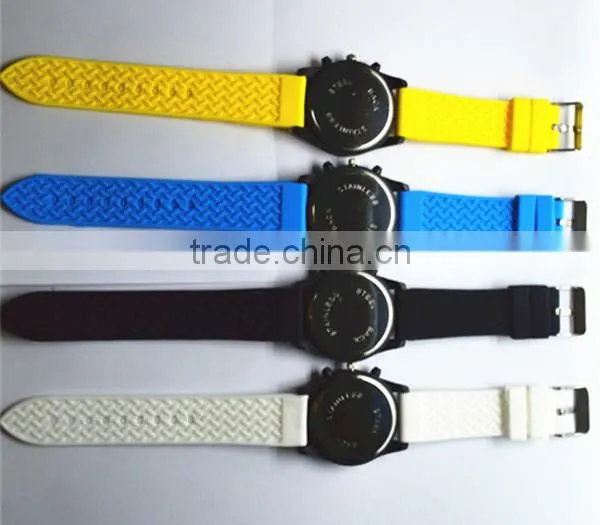 wholesale wrist watch ,mens stainless steel back quartz watch, Black silicone strap