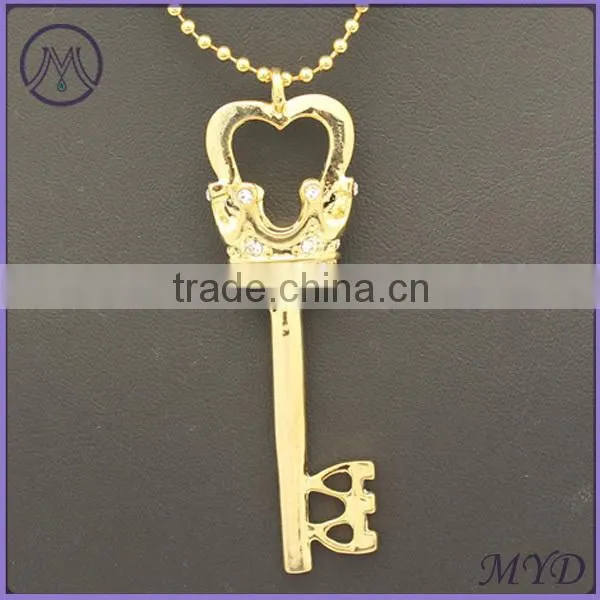 Stainless Steel Gold Plating Angel Wing Key Pendant Necklace