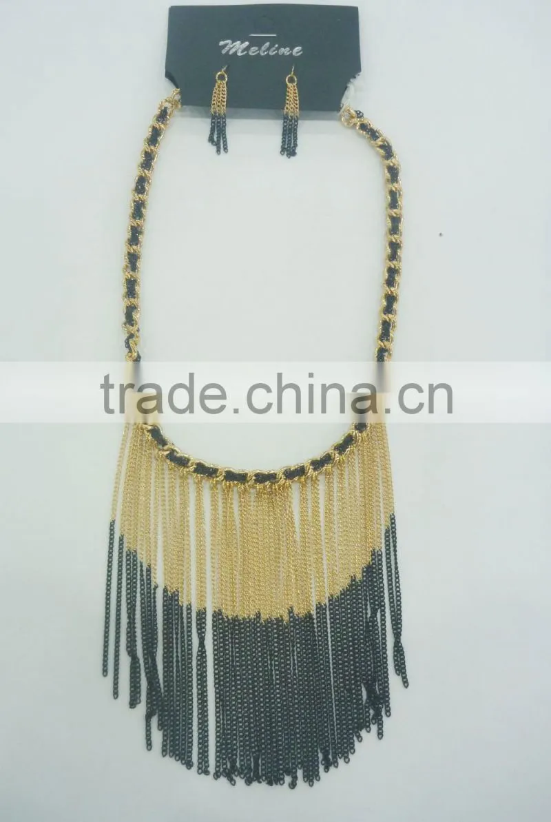 FASHION METAL CHAIN TASSEL NECKLACE EARRING SET