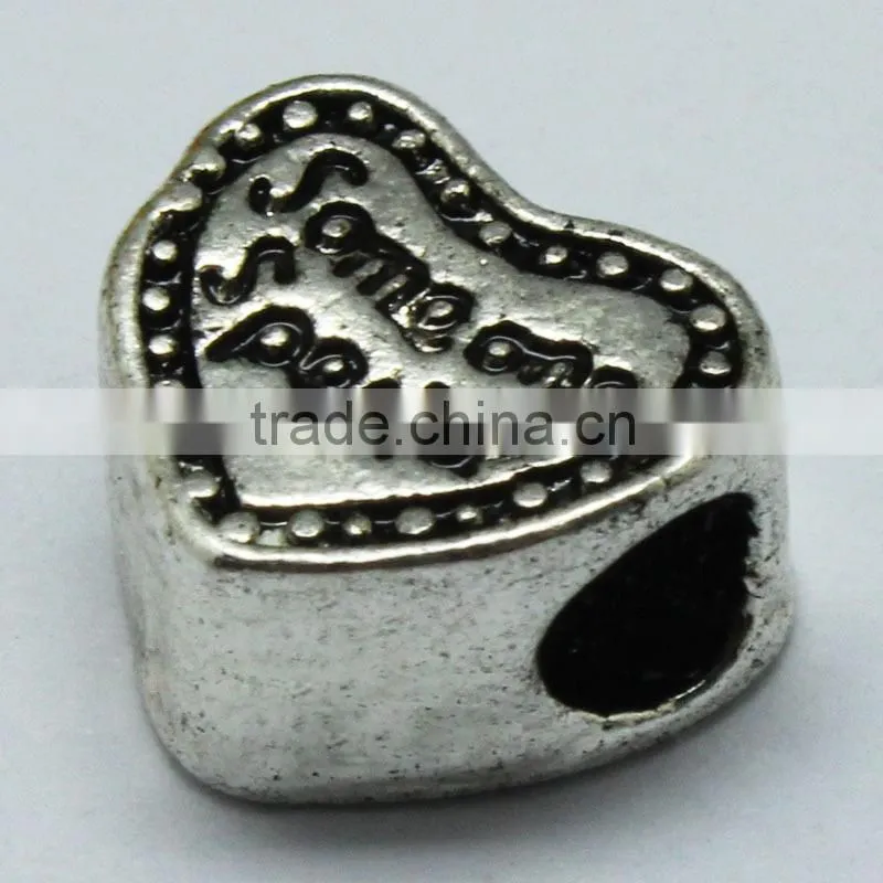 Some one Special Text Heart Shape Zinc Alloy Beads with Round Hole