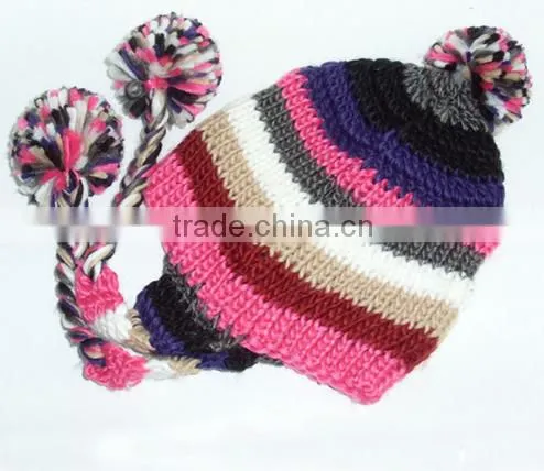 Wholesale custom pom pom knit crochet hat beanie hats