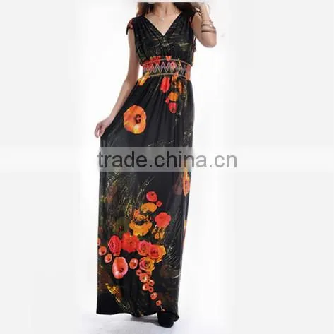 Petunias Pattern Black Lady Dress