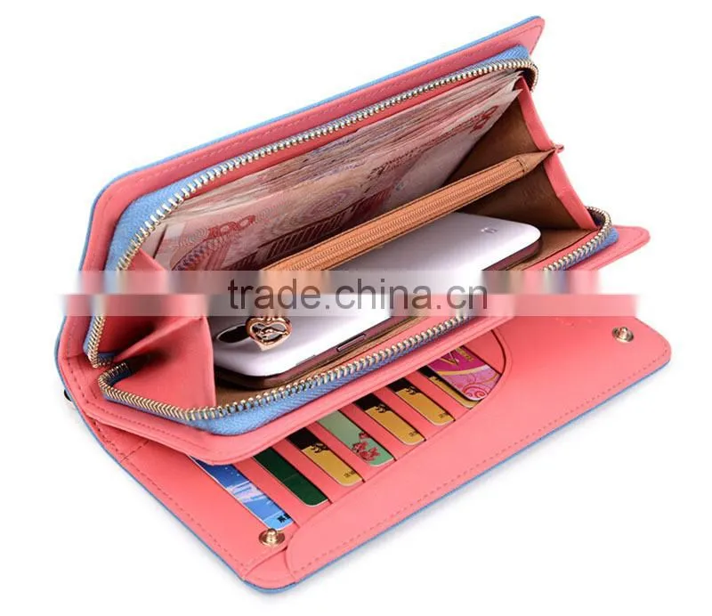 2015 new design promotion pretty pu leather rfid wallet zipper
