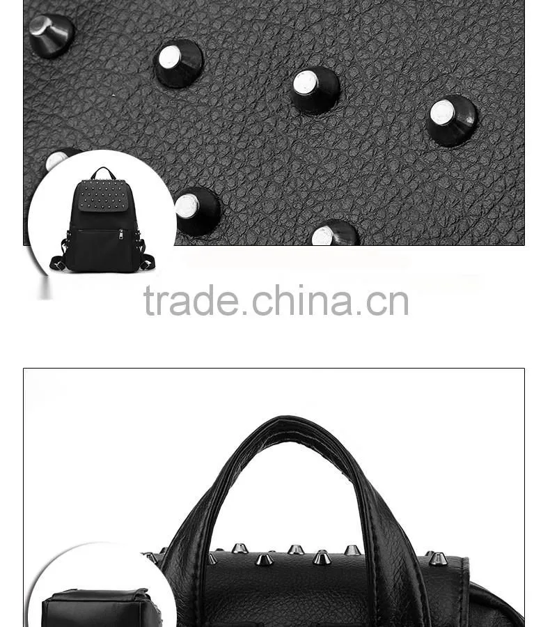 china alibaba shop 2016 newest black rivet leather bags backpack for girls