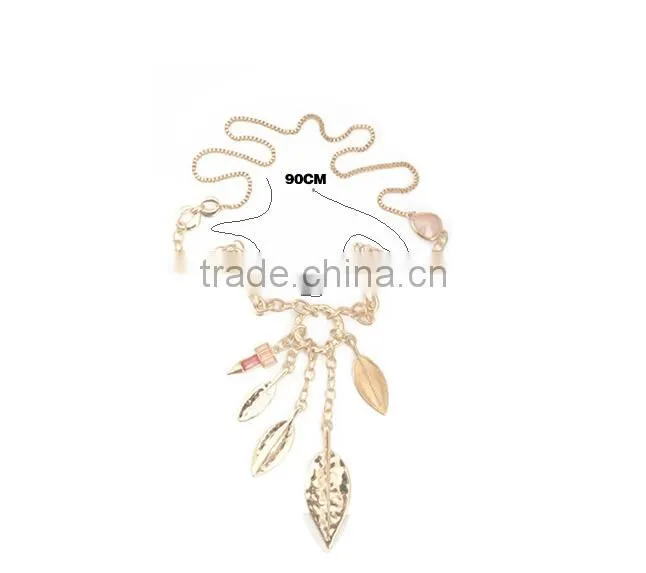 gold blossom leaf long pendant necklace