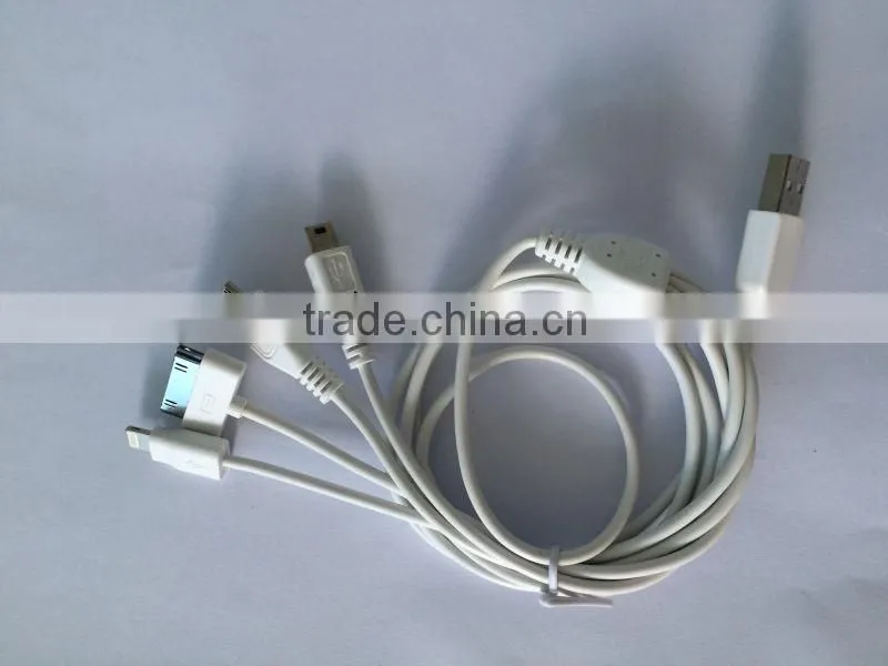 Round white multi usb charging cable for iPhone 6 iPhone 4 micro usb and mini usb mobile phone