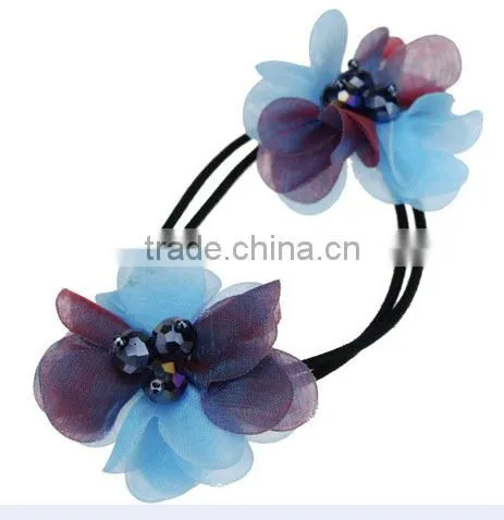 High-end hair headwear Soft double color bead curtain rose hair rope hair bands Elastic