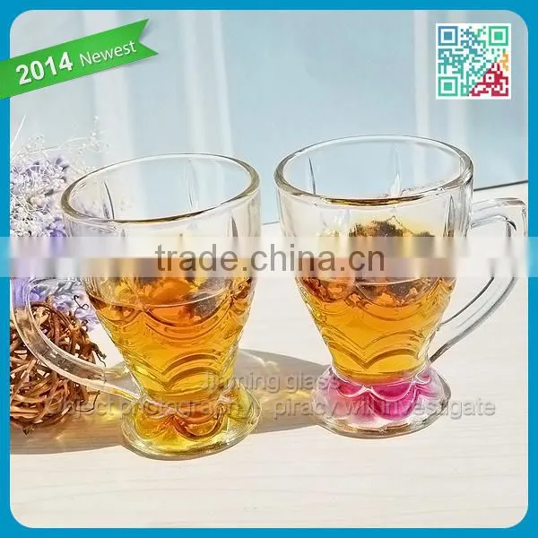 2014 Unique new design glass cups clear turkish tea glass with handles drinking cups glasses