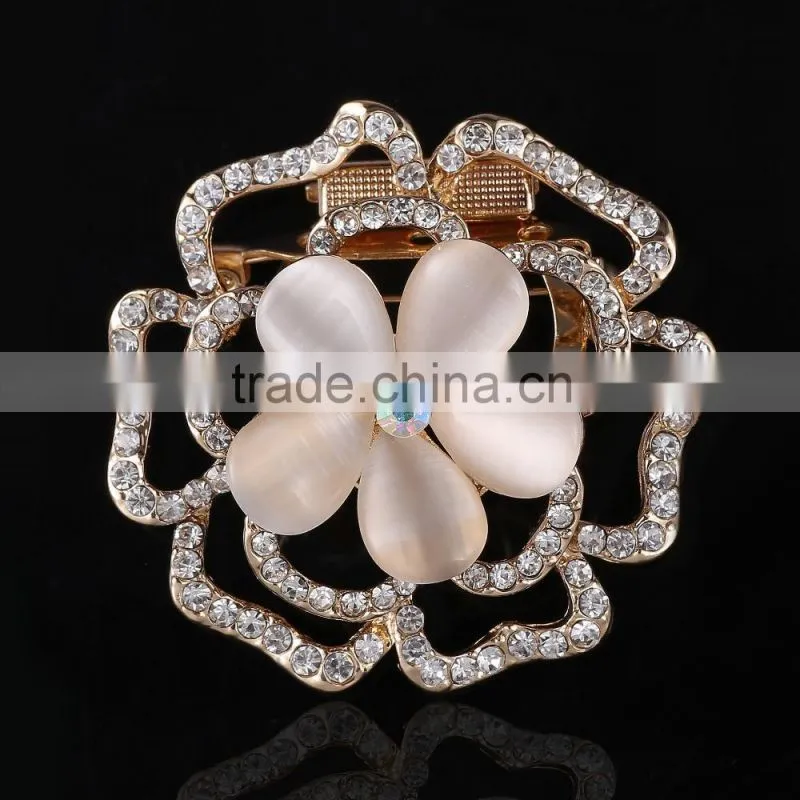 Color Rhinestone Flower Brooch Pins,Hollow Artificial Green Diamond Scarf Buckle For Dress