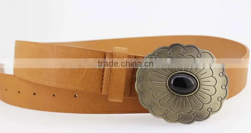 2015 Vintage Style women's fashion PU brand belt with Flower shape buckle