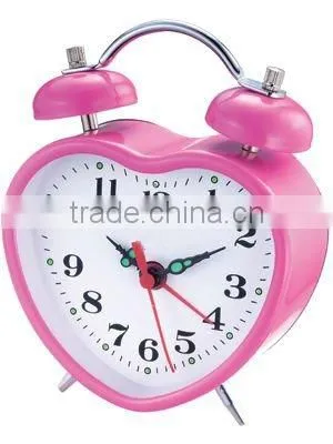 Metal mechanical heart shaped twin bell alarm clock