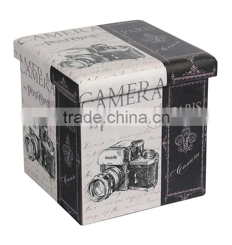 luxury handmade pu wooden collapsible leather foldable folding storage box with lid