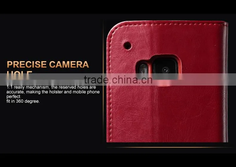 Real cow leather Magnetic flip wallet case for HTC ONE M9