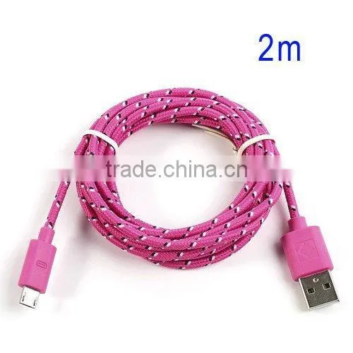 Newest Multi-color Nylon Woven Micro USB Cable Cord for Samsung, HTC, LG, Nokia and Sony