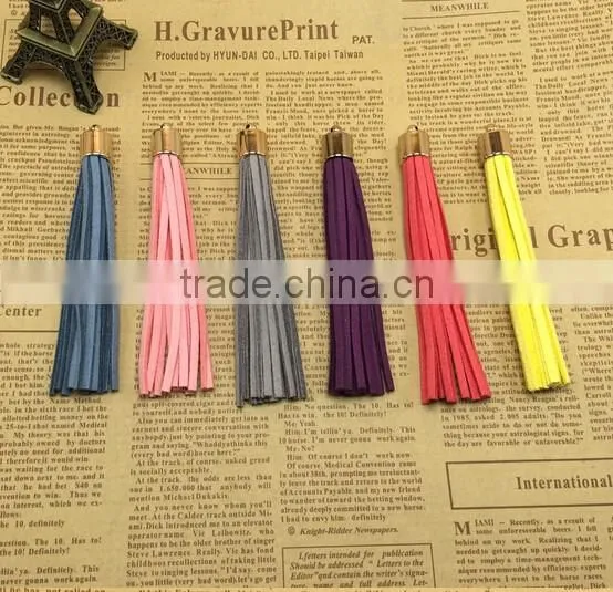 Wholesale 7-10cm Mutil Color Suede Leather Tassel,100pcs gold cap tassel for diy