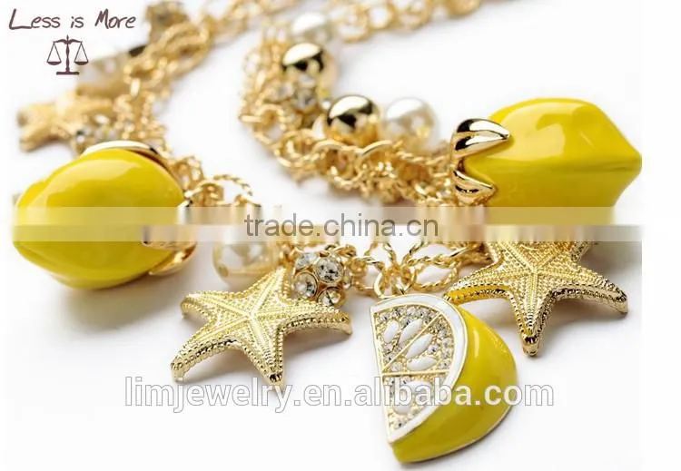 Simple Alloy Charm Bracelets orange beads gold bracelet for kids