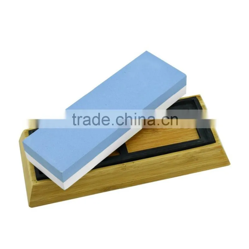 Anti-Slip Bamboo Base Double Sided White Corundum Knife Whetstone Sharpening Stone