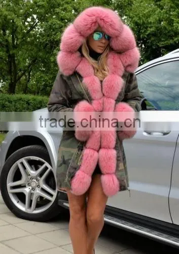 parka Jacket with fox fur hood collar and faux fur lining