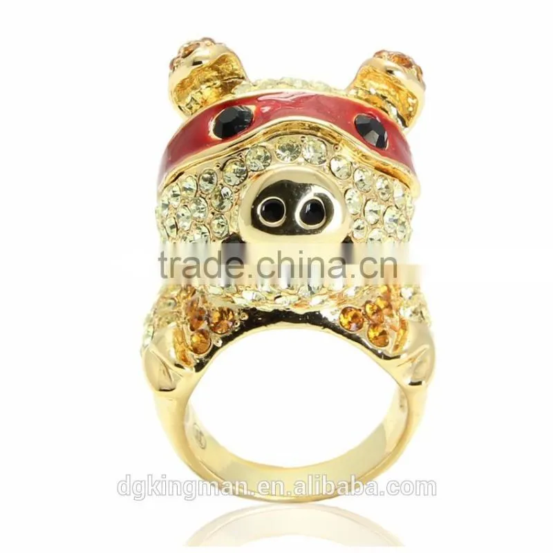 Hot Kingman lovely pig rings crystal jewelry for girls