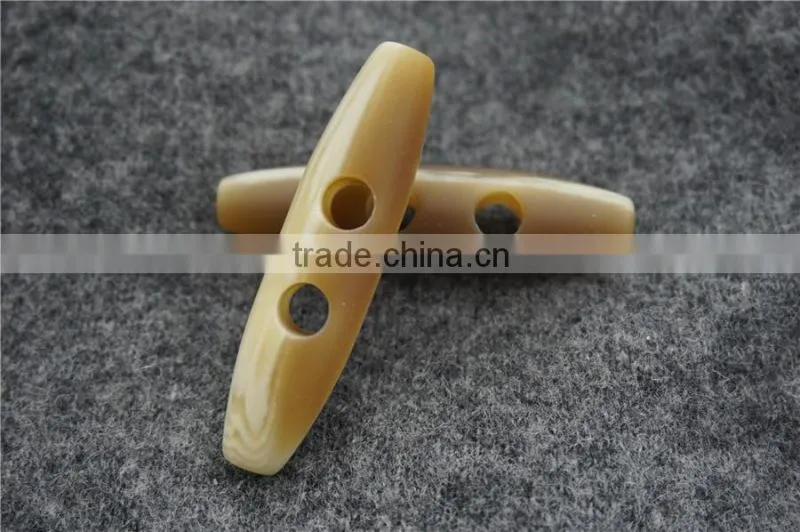 chinese button beige resin matt effect 2-holes bar toggle button for clothing