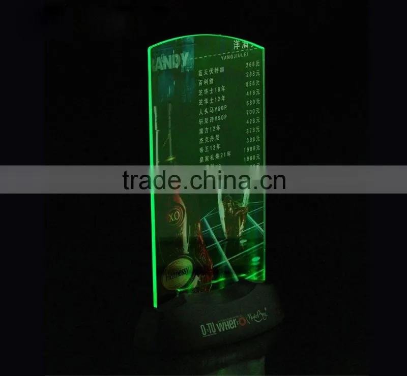 Plastic Acrylic Led Light Flashing Table Tent Card Holder ,Flashing shining Display Holder For Wine Bar Party