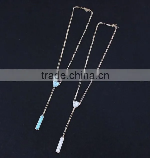 New Fancy Design Bubble Tassel Chain Neckalces Jewelry Turquoise Kallaite Rectangular Stick Pendant Chain Stereo Necklaces