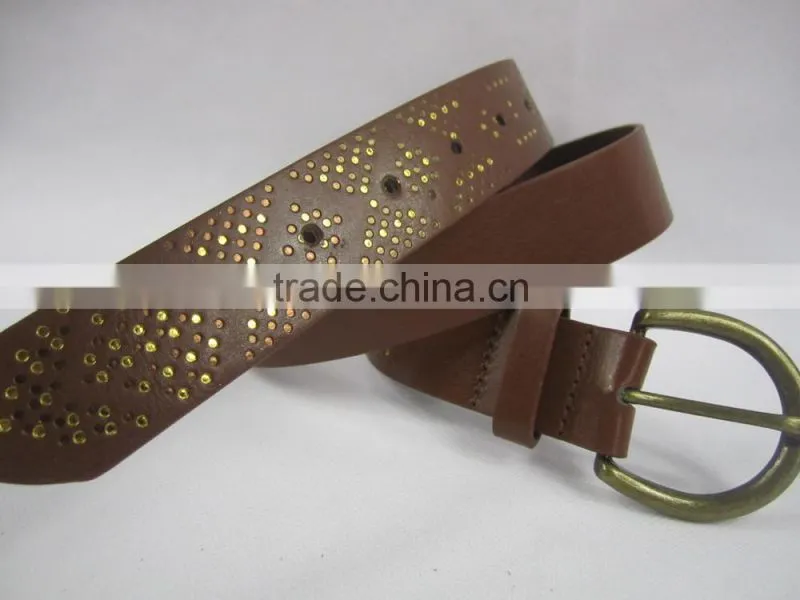 unsex PU fashion leather with geometry pattern with pin alloy buckle belt munufacturer belt