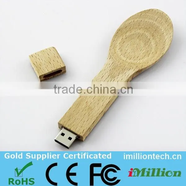 woodern spoon shape USB disk with laser logo.woodern pack