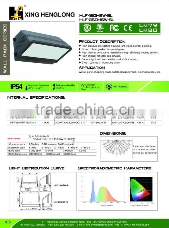 Holly Lite HLF-150HSW-L 40 Watt Full Cut-Off LED Wall pack with DLC and ETL approval