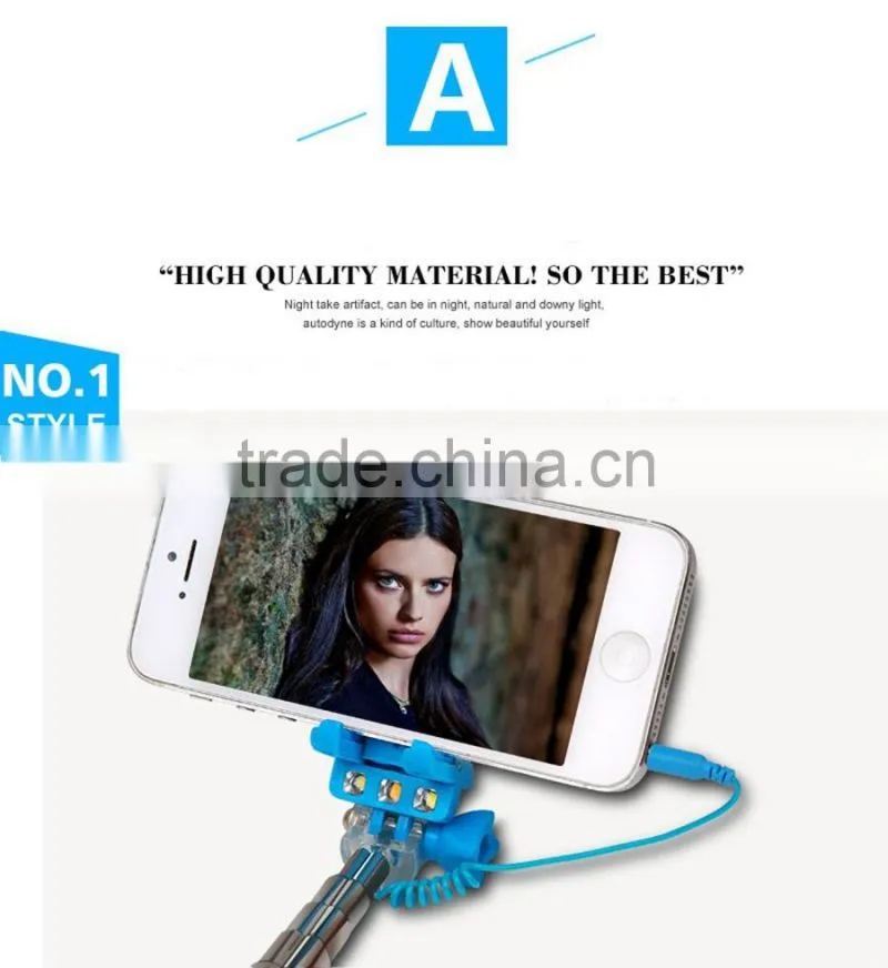 Wired Mini LED Selfie Stick with Flash Light Monopod Handheld Mini Flash Selfie Stick for iPhone Samsung HTC Camera Smart Phone