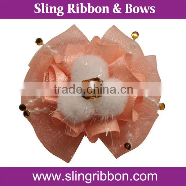 Fancy Organza Rhinestone Ribbon Ponytail Bow