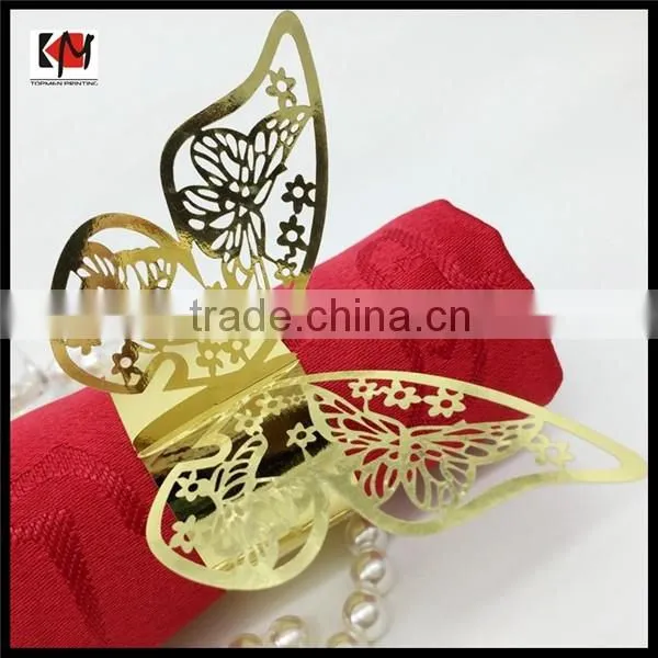 High quality golden butterfly paper napkin rings for weddings