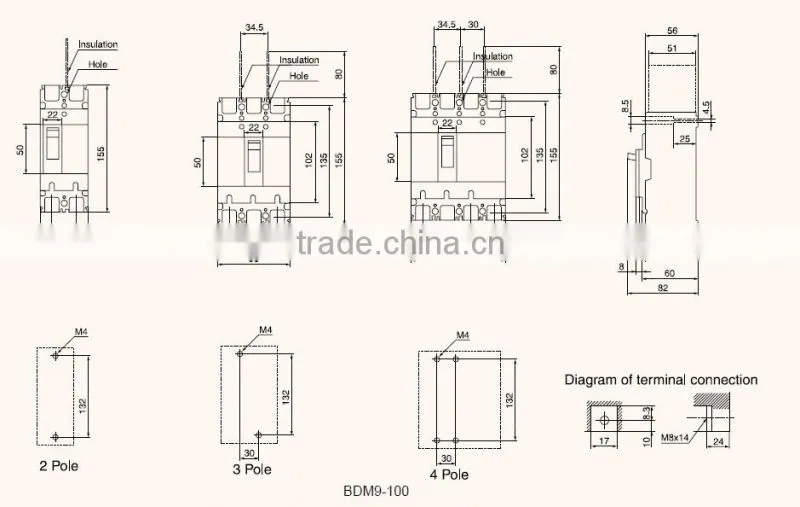 BDM9 ABS MCCB 60A 3P MOULDED CASE CIRCUIT BREAKER