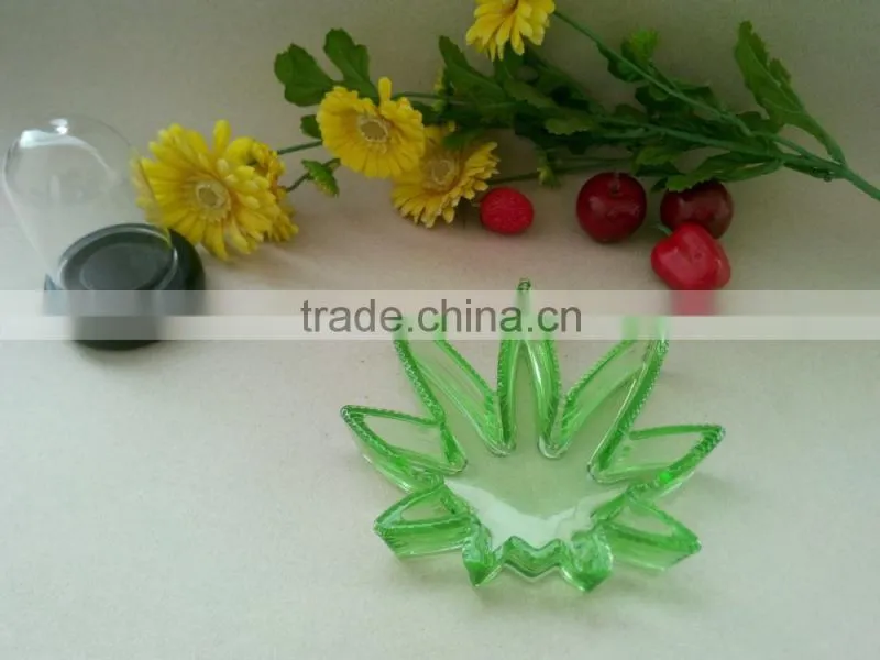 Glass Potleaf Green Glass Cohiba Ashtray , colored glass ashtray