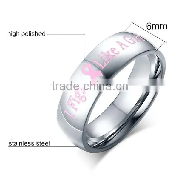 Ladies Fashion Pink "I Fight Like A Girl" Stainless Steel Ring
