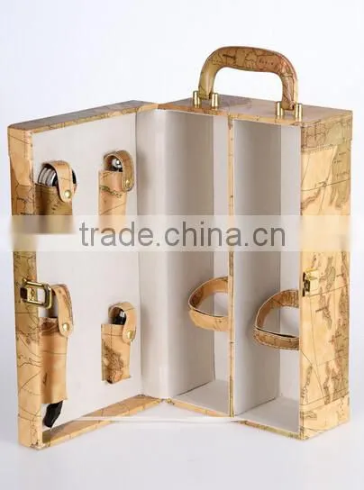 special customized wine gift box wholesale pu leather Handmade Vintage wine carrier