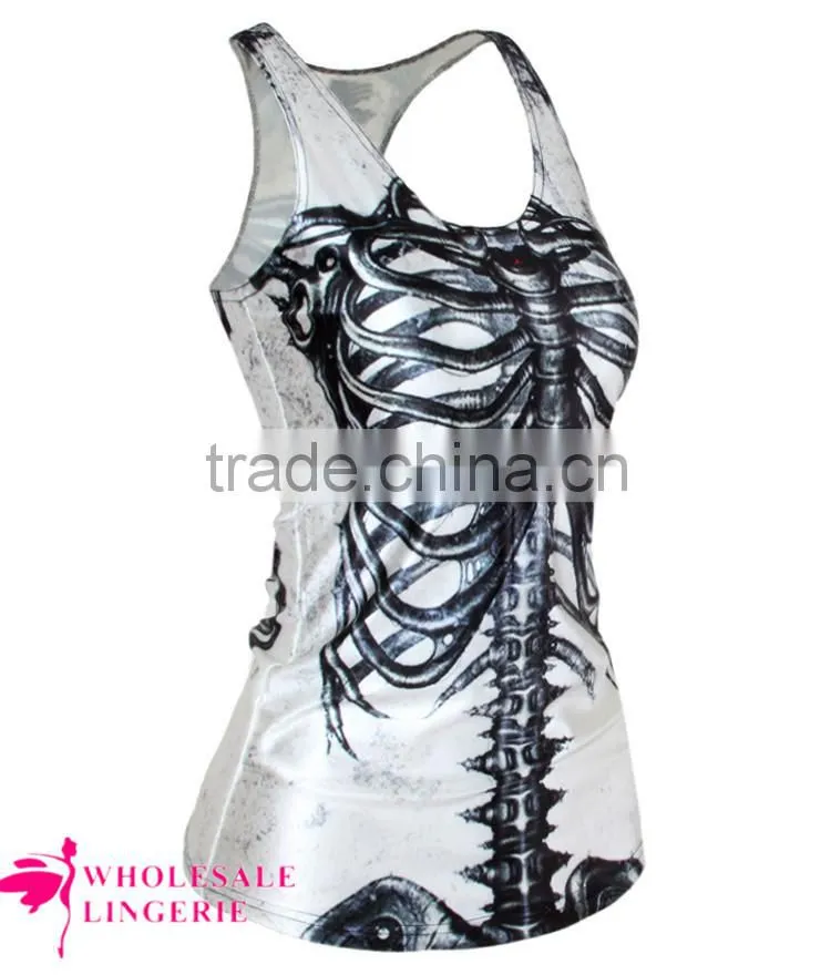 High quality milk silk underwaist tank top women Bones/X Ray/Skeleton Black Summer Tank Top BX006