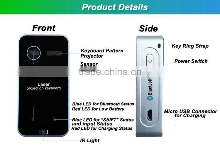 2017 Trending Products Mini Wireless Laser Projection Keyboard for Iphone