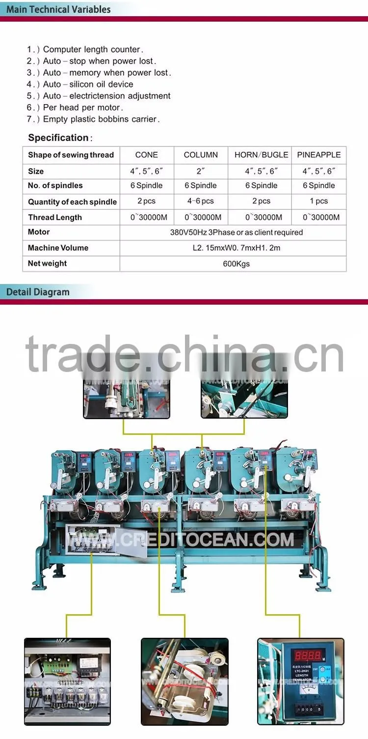 6 Spindles Pineapple style sewing thread cone winding machine